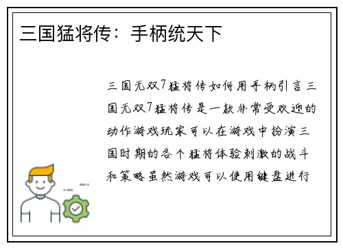 三国猛将传：手柄统天下